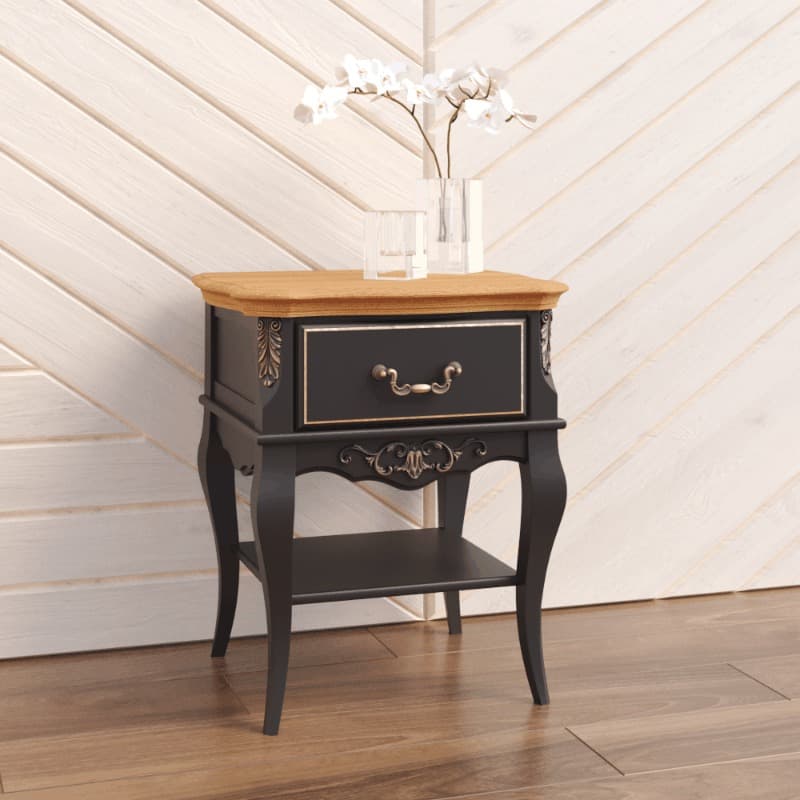 Тумба прикроватная Aletan Provence Wood, 1 ящик, цвет: черный-дерево 56х48х66 см (W301BL)W301BL Тумба прикроватная Aletan Provence Wood, 1 ящик, цвет: черный-дерево 56х48х66 см (W301BL)W301BL