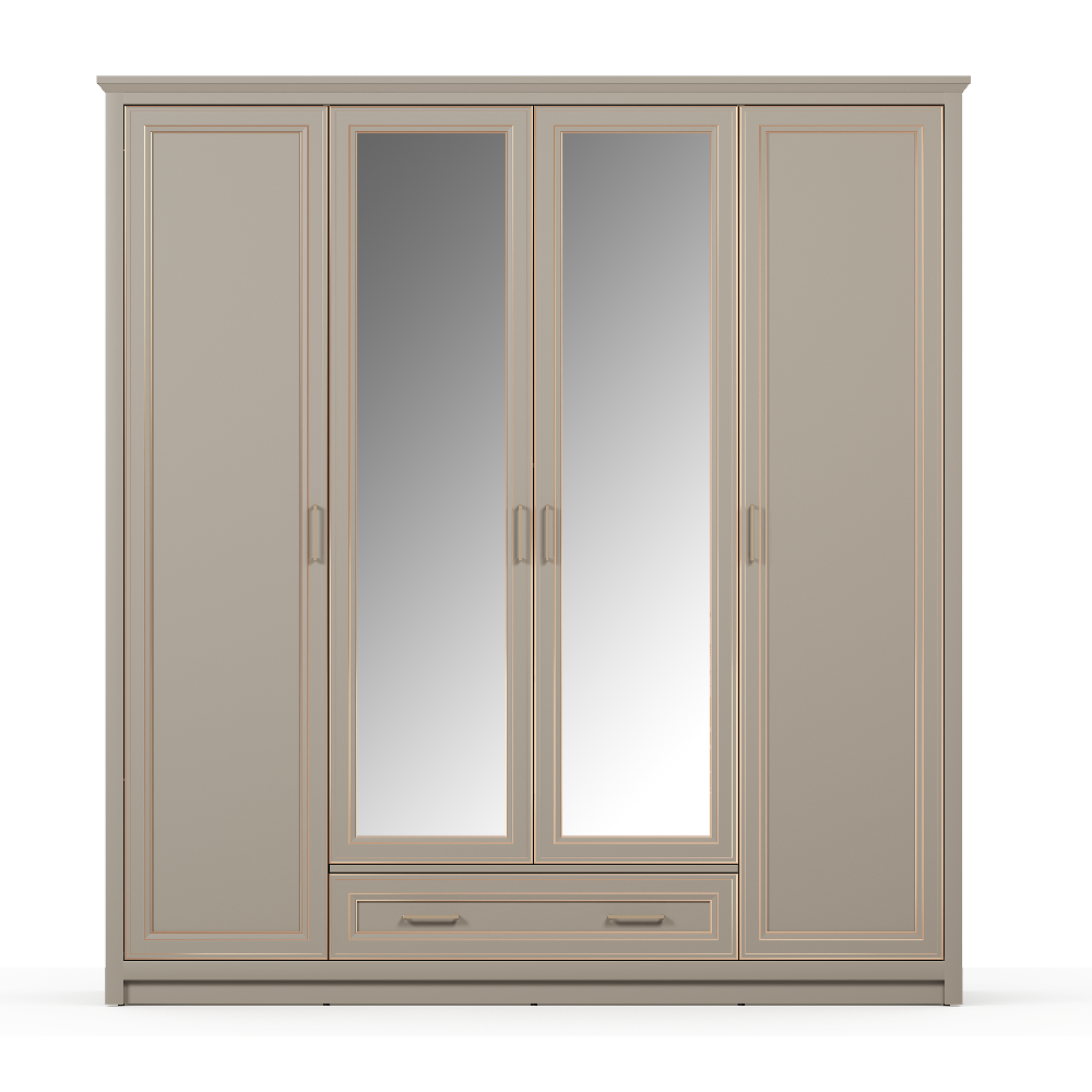 Шкаф 4 дверный с зеркалом БРВ Классик (Classic), 213x62x226 см, цвет: глиняный серый (SZF4D1S)SZF4D1S