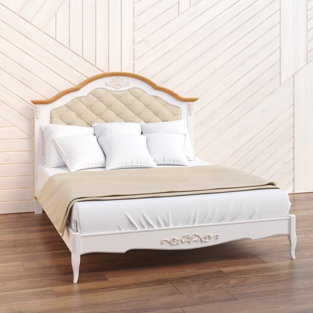 Кровать Aletan Provence Wood, двуспальная, 160x200 см, цвет: слоновая кость-дерево (W216)W216