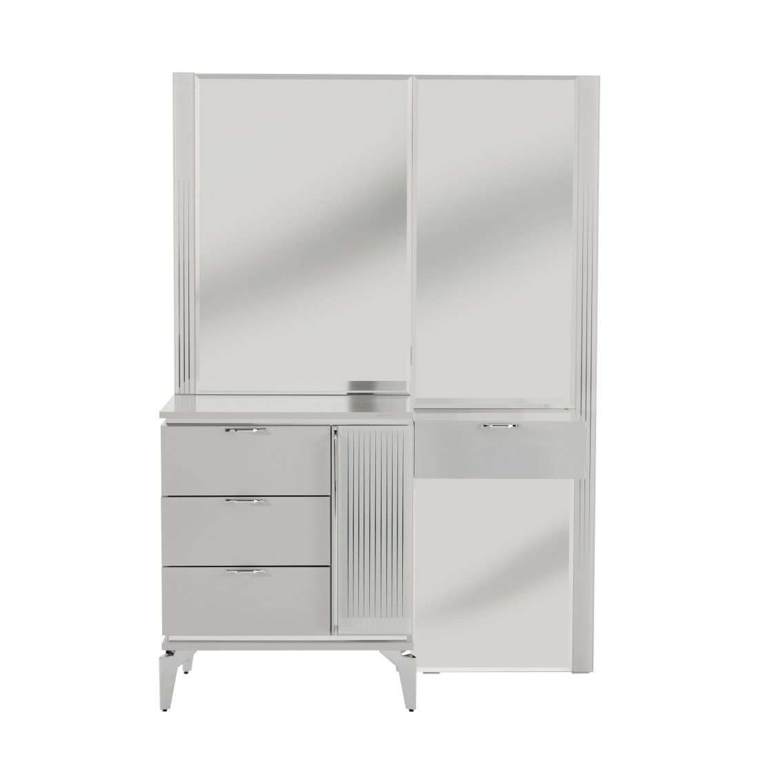 Стол туалетный Bellona Loretto, с комодом и зеркальной панелью, цвет: серый, размер 119x46x170 см (LORET-35)LORET-35 Стол туалетный Bellona Loretto, с комодом и зеркальной панелью, цвет: серый, размер 119x46x170 см (LORET-35)LORET-35