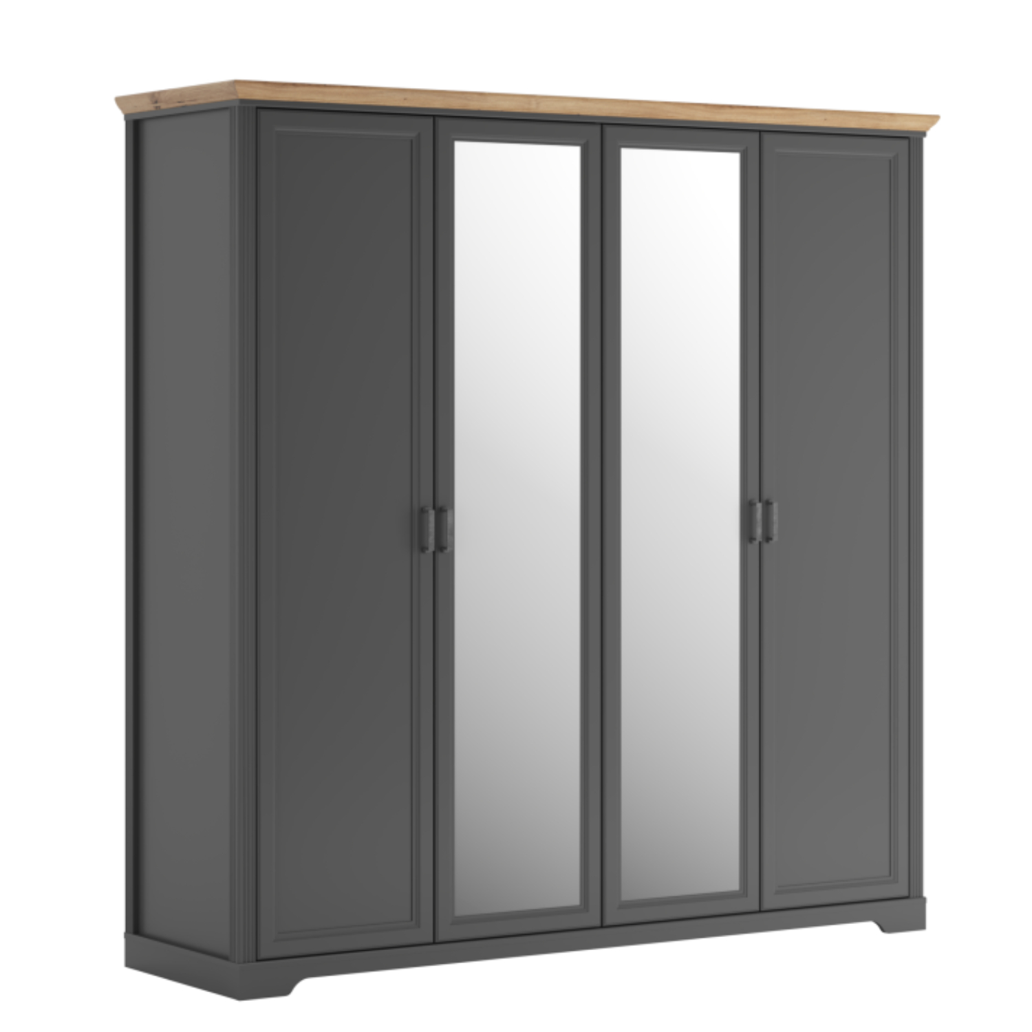Шкаф платяной БРВ Жасмин (Jasmin), четырехдверный, с зеркалом, цвет: графит/дуб артизан, размер 216х64х221 см (SZF2L2D)SZF2L2D
