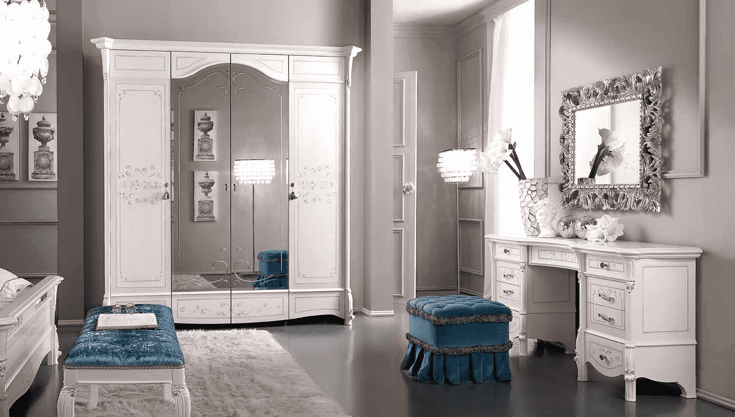 Шкаф платяной Casa+39 Prestige laccato, 4-х дверный, с зеркалами, цвет: белый, 220x72x229 см (314)314