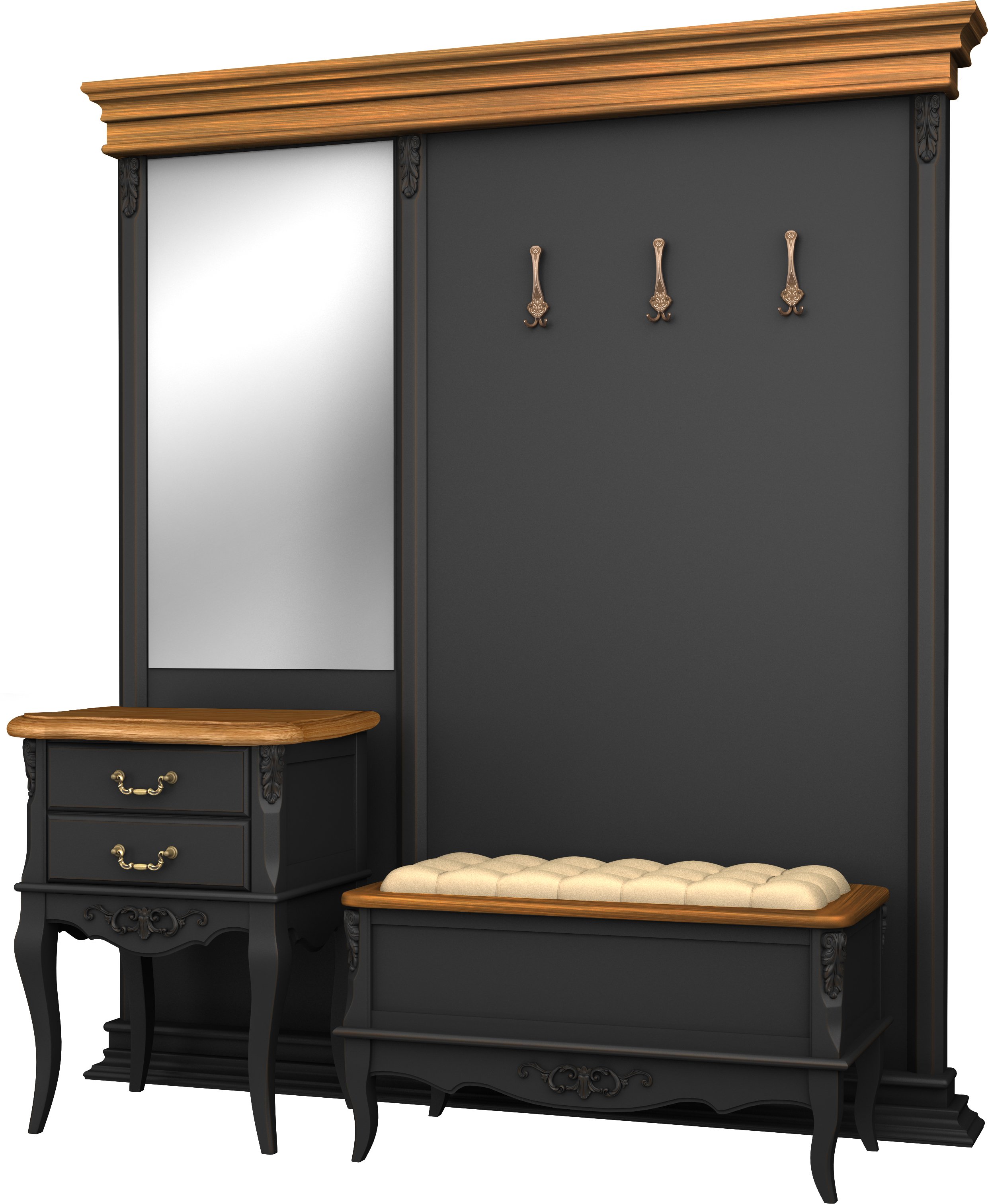 Прихожая Aletan Provence Wood с зеркалом, цвет: черный-дерево (W109BL+W110BL+W302BL)W109BL+W110BL+W302BL