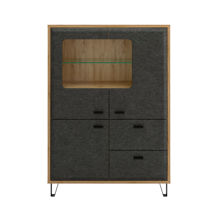 Тумба-витрина с подсветкой БРВ Грейс (Grace), цвет дуб наварра/графит 98х42х138 см (KOM2W1D2S)KOM2W1D2S