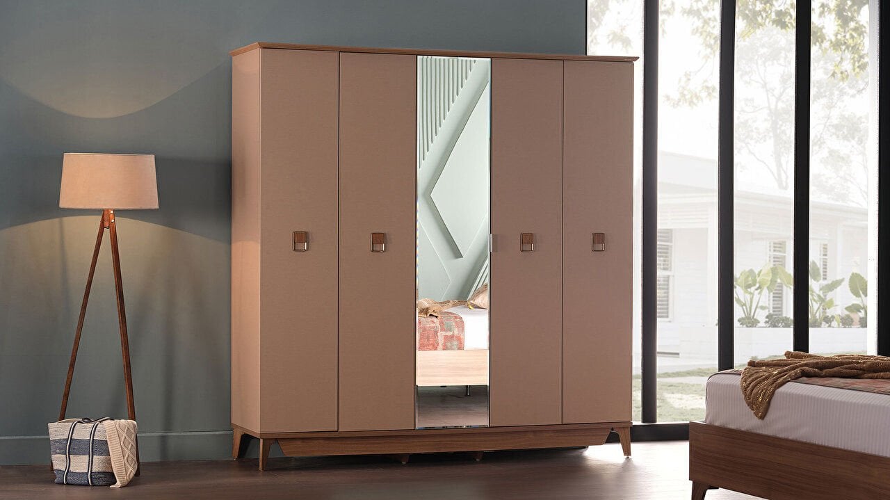 Шкаф платяной Bellona Alvis, 5-ти дверный, цвет бежевый/светлый орех 216х62х220 см (ALVIS-33 Турция)ALVIS-33 Шкаф платяной Bellona Alvis, 5-ти дверный, цвет бежевый/светлый орех 216х62х220 см (ALVIS-33 Турция)ALVIS-33