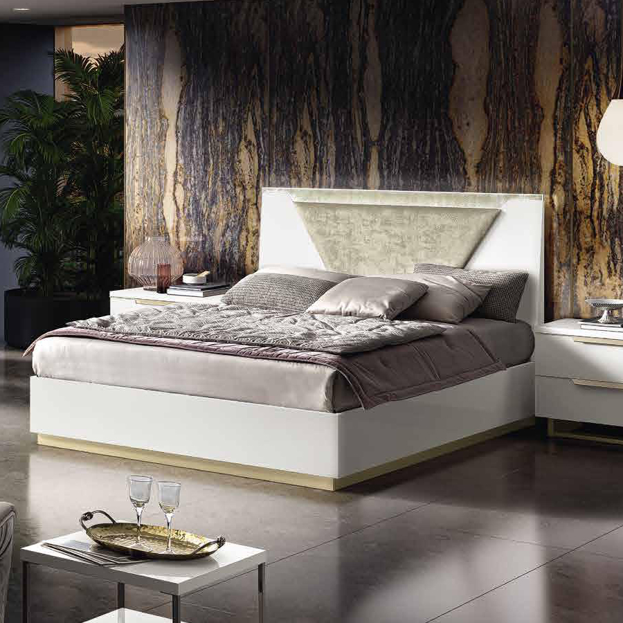 Кровать Camelgroup Smart Bianco, двуспальная, с подъемным механизмом, панель из ткани Alikante 474 col.20, цвет: белый лак, 160x200 см (162LET.05BI+162LET.10TS)162LET.05BI+162LET.10TS