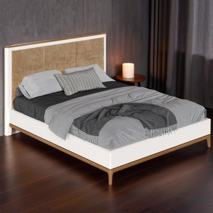 Кровать двуспальная Bari White, 180x200 см, мягкая вставка, цвет: белый (BR218W)BR218W