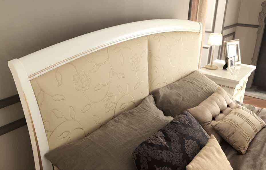 Кровать Prama Palazzo Ducale laccato, двуспальная, с мягким изголовьем и изножьем, цвет: белый с золотом, экокожа, 160x200 см (71BO14LT)71BO14LT