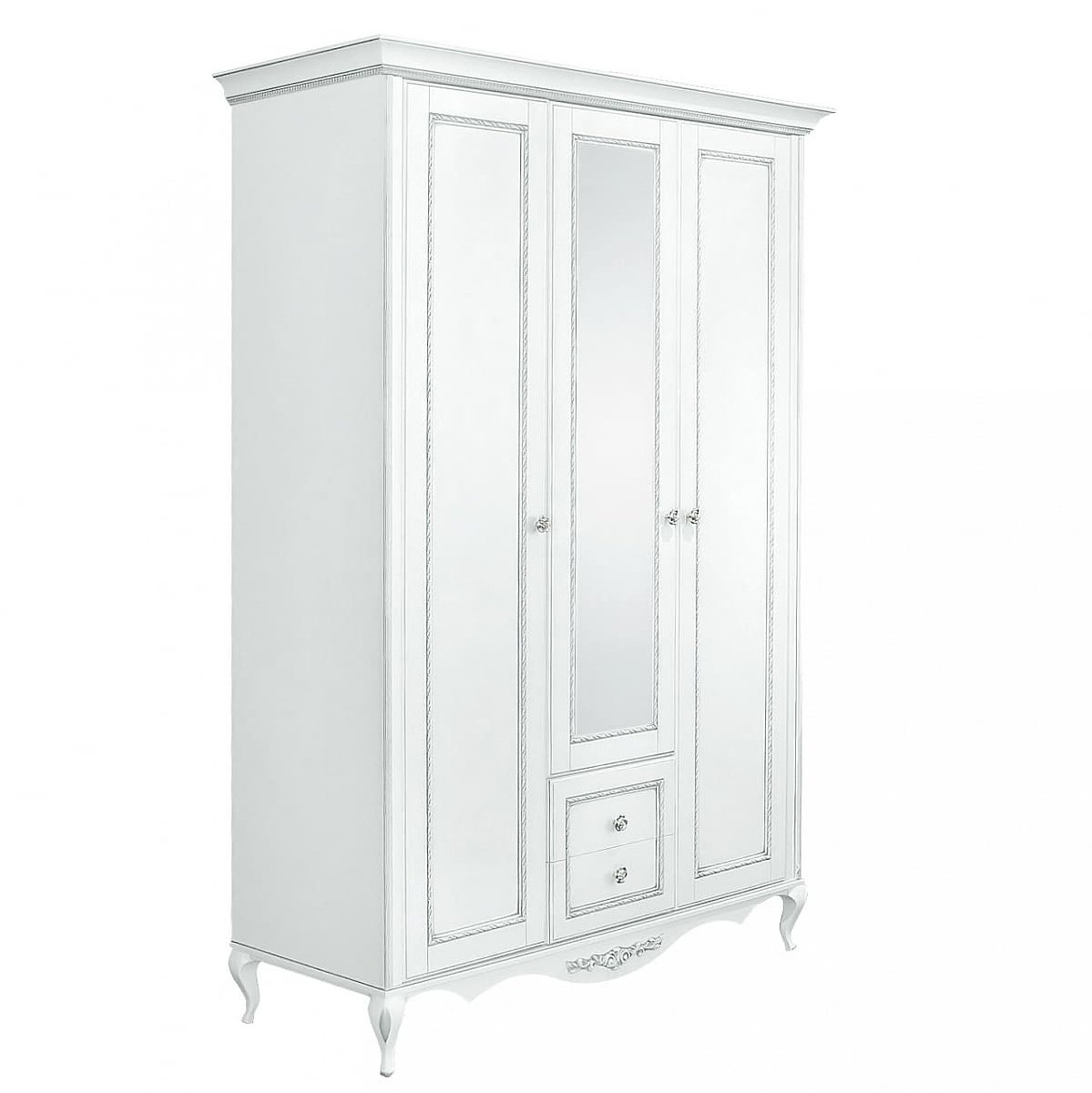 Шкаф платяной Timber Неаполь, 3-х дверный с зеркалом 159x65x227 см, цвет: белый с серебром (Т-523/BA)Т-523