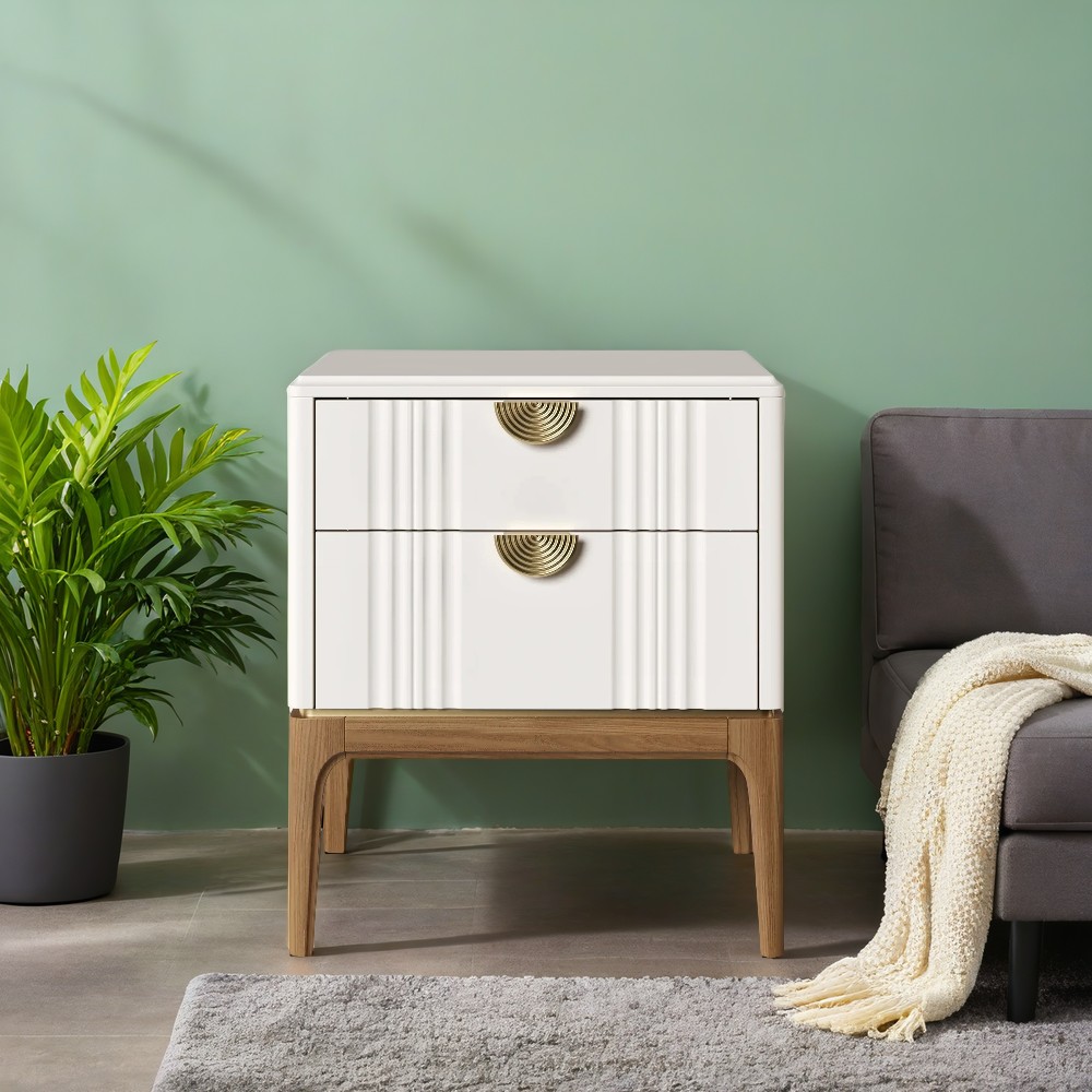 Тумбочка прикроватная Bari White, 2 ящика, 52х45х62 см, цвет: белый (BR302W)BR302W Тумбочка прикроватная Bari White, 2 ящика, 52х45х62 см, цвет: белый (BR302W)BR302W