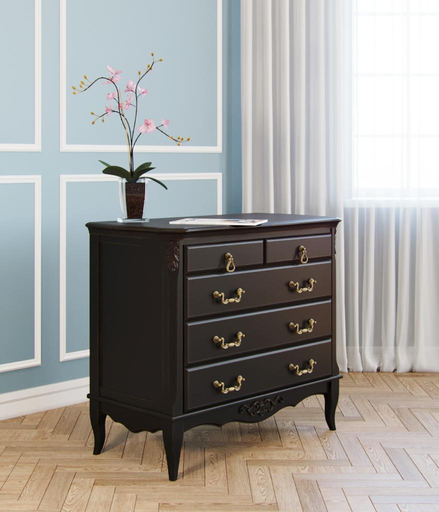 Комод Aletan Provence, 5 ящиков, цвет: черный, размер 95х51х84 см (B405BL)B405BL Комод Aletan Provence, 5 ящиков, цвет: черный, размер 95х51х84 см (B405BL)B405BL