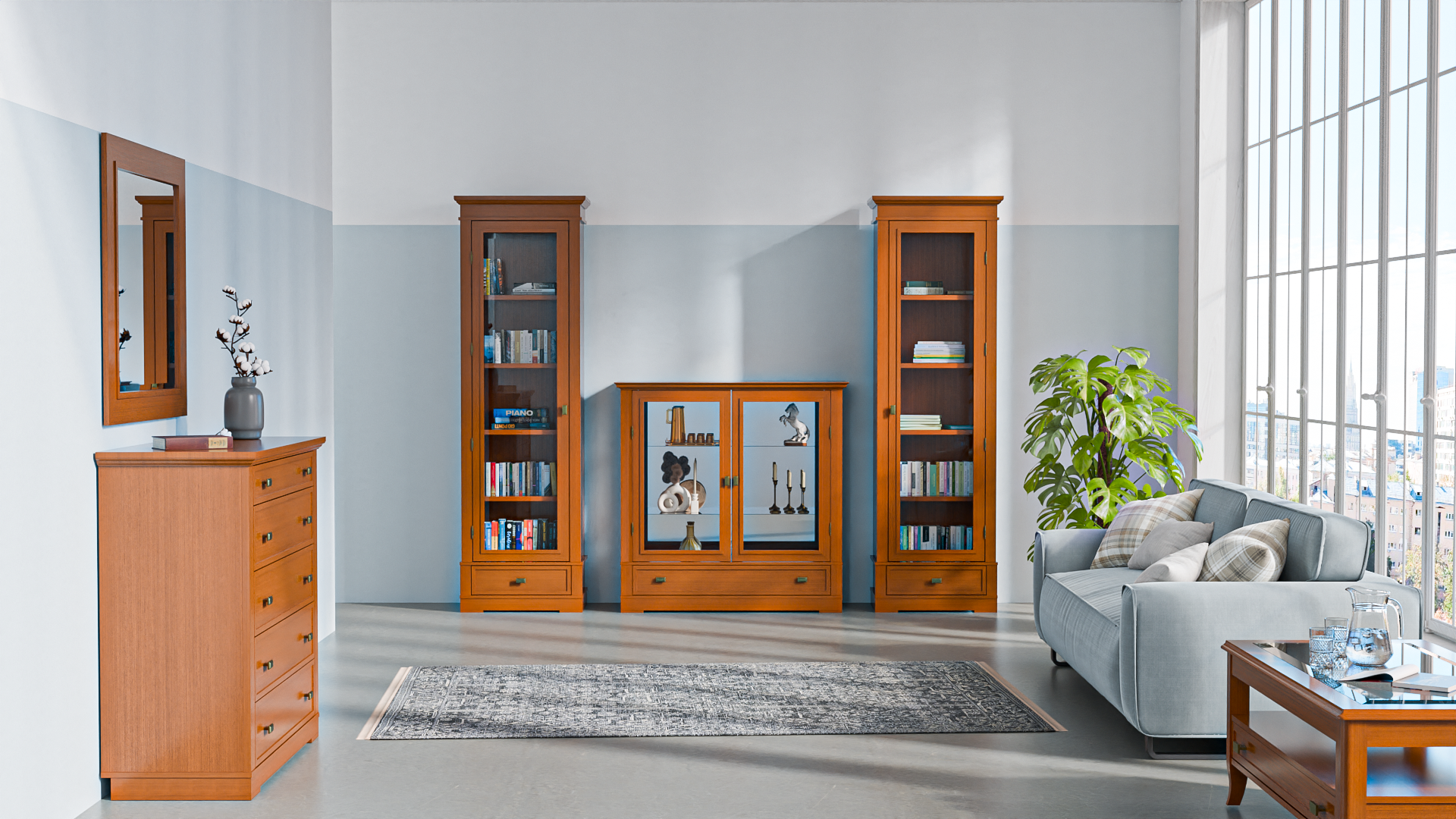 Шкаф книжный Валенсия, размер 71х40х218 см, цвет: черешня (M2009)M2009 Шкаф книжный Валенсия, размер 71х40х218 см, цвет: черешня (M2009)M2009