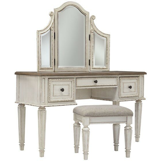 Стол туалетный Ashley ApHome REALYN B743-22, с зеркалом и пуфом, размер 137х46х151 см