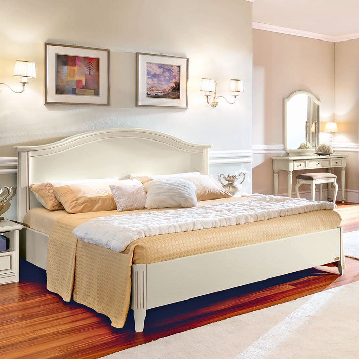 Кровать Nostalgia Bianco Antico, двуспальная, без изножья, цвет: белый антик, 160x200 см (085LET.09BA)085LET.09BA