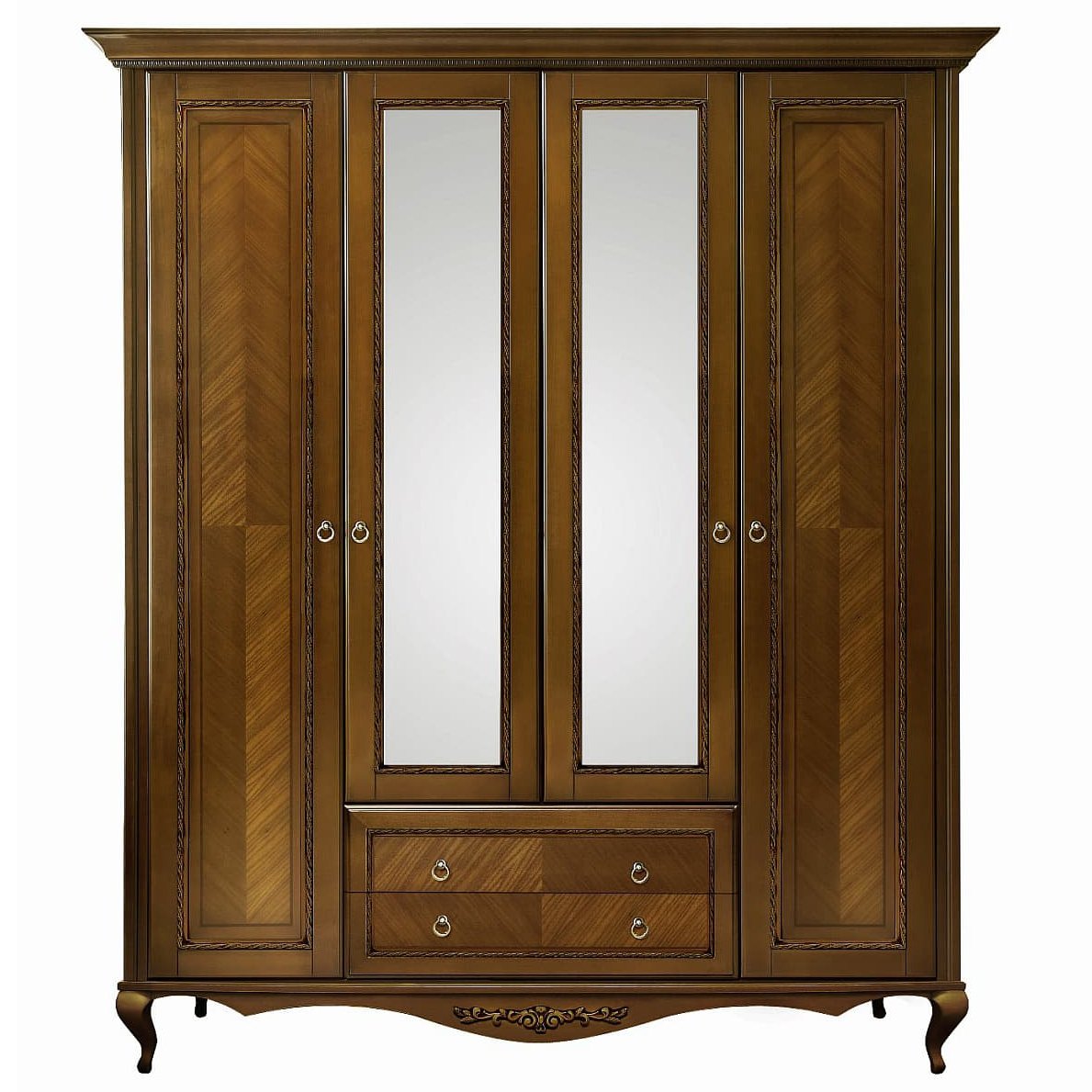 Шкаф платяной Timber Неаполь, 4-х дверный с зеркалами 204x65x227 см, цвет: орех (Т-524/N)Т-524