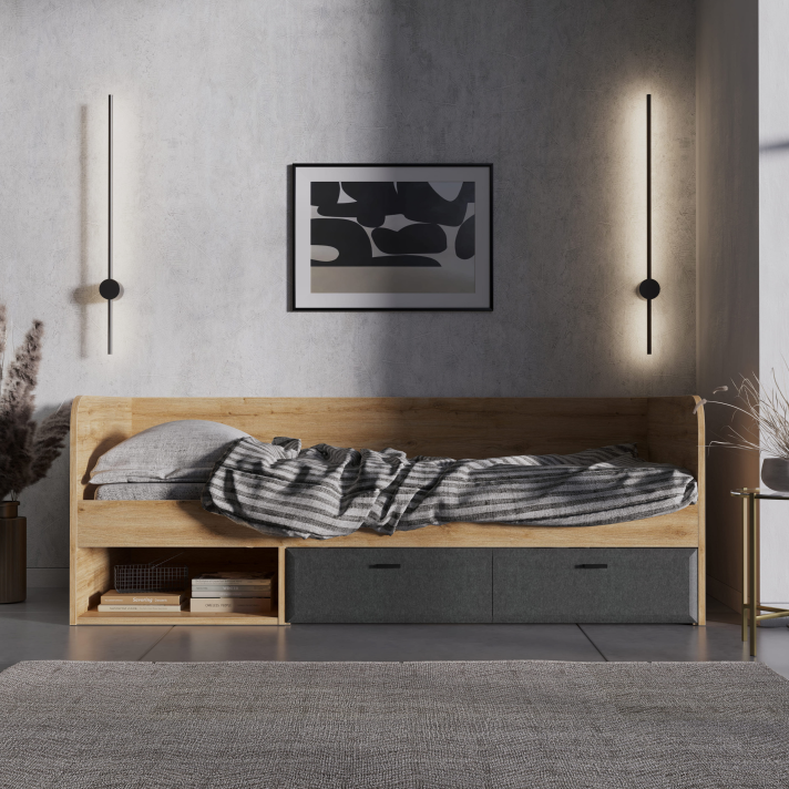 Кровать односпальная БРВ Грейс (Grace), цвет дуб наварра/графит, 95х205х75 см (LOZ90)LOZ90