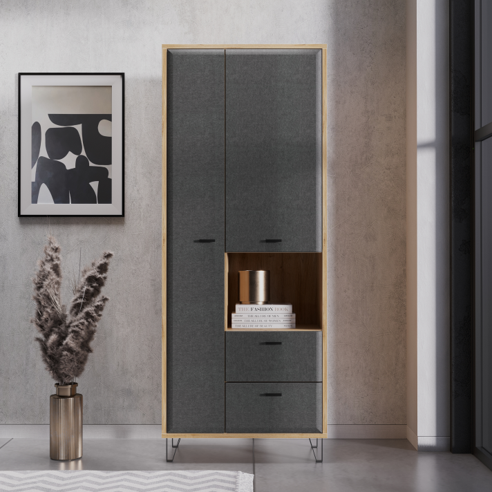 Шкаф двухдверный БРВ Грейс (Grace), цвет дуб наварра/графит, 79х42х200 см (REG2D2S)REG2D2S