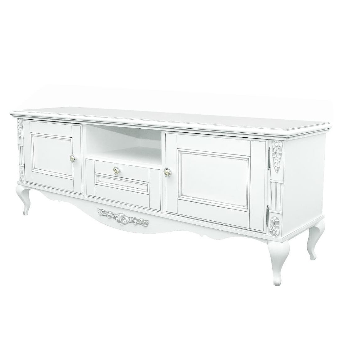 Тумба ТВ Timber Неаполь, 170x42x60 см, цвет: белый с серебром (Т-403/BA)T-403/BA Тумба ТВ Timber Неаполь, 170x42x60 см, цвет: белый с серебром (Т-403/BA)T-403/BA