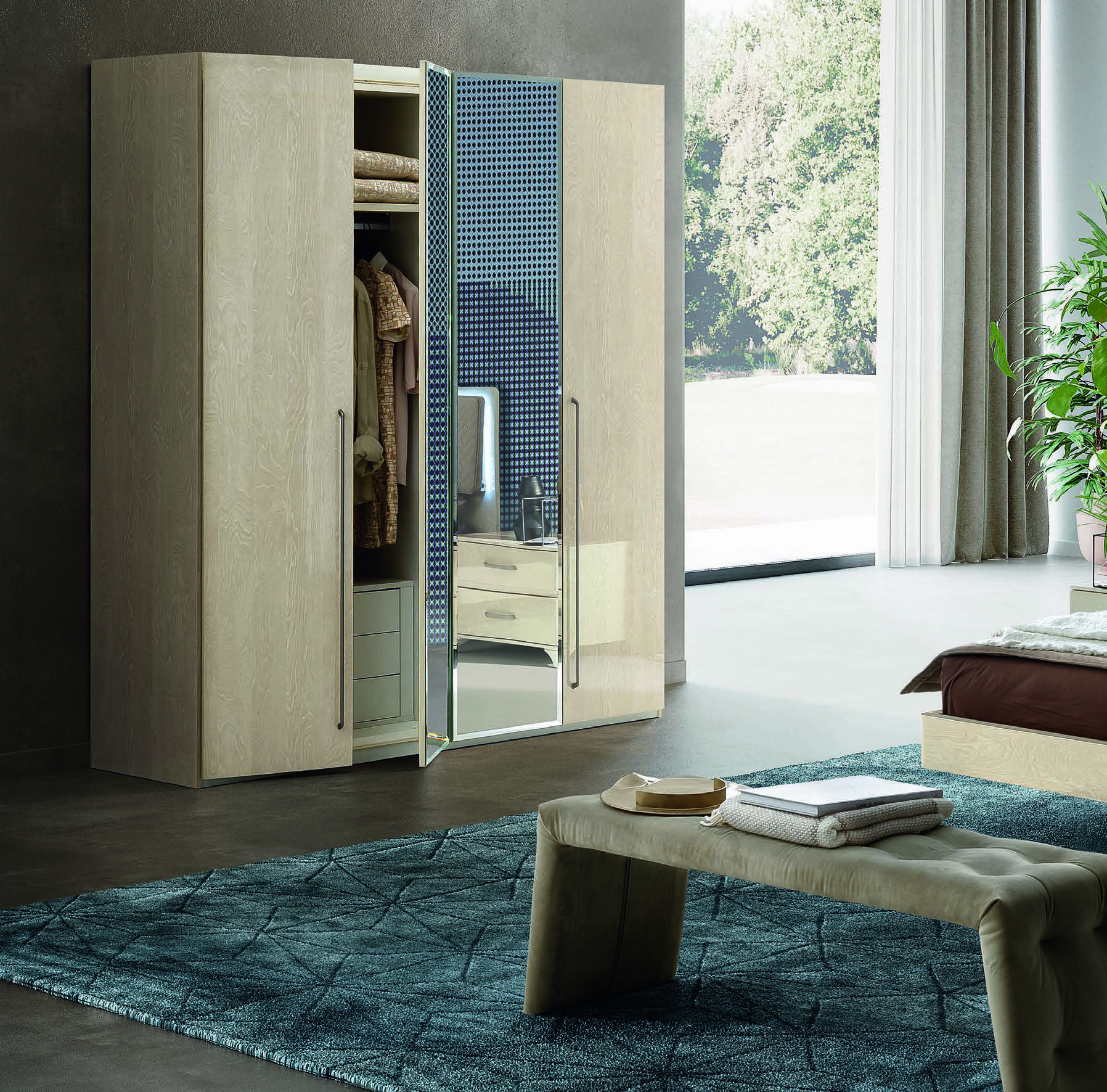 Шкаф платяной Ambra, 4-х дверный, с зеркалами, цвет: янтарная береза, 186x61x228 см (148AR4.04AV)148AR4.04AV
