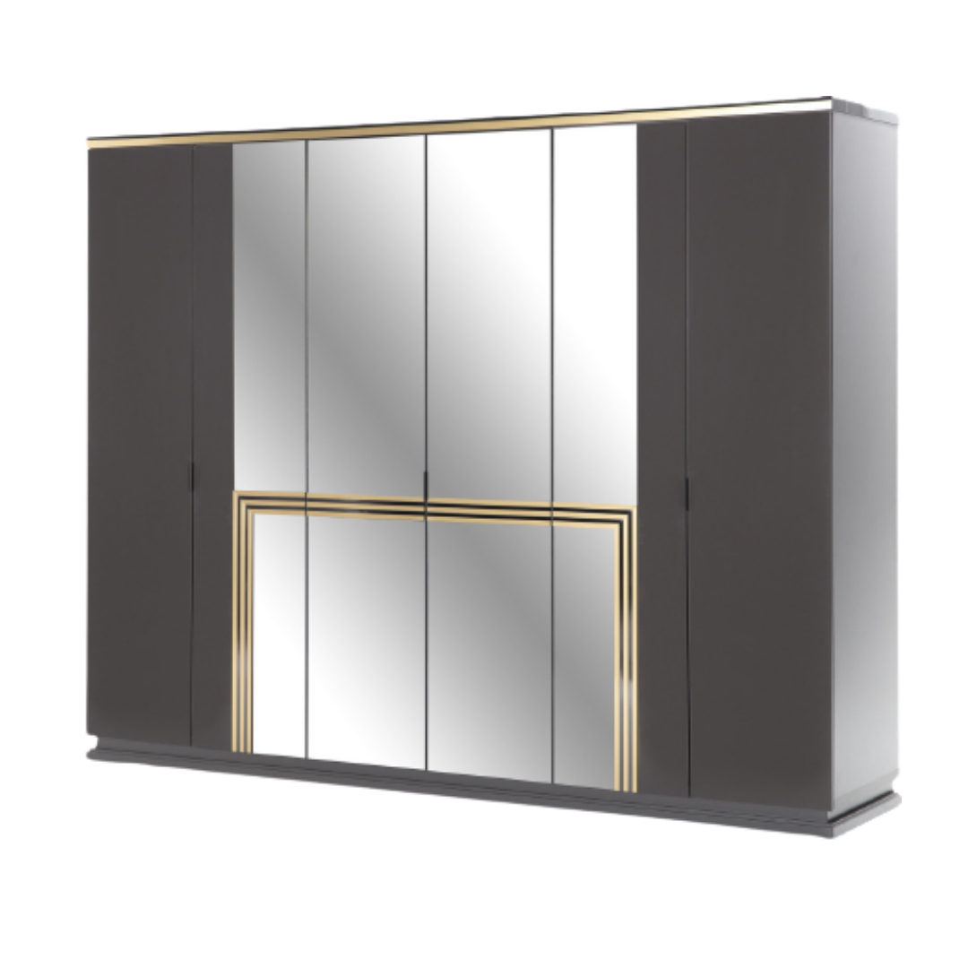 Шкаф платяной Bellona Carlino, 6-ти дверный, 270x61x213, цвет: антрацит/золото (CARL-34)CARL-34