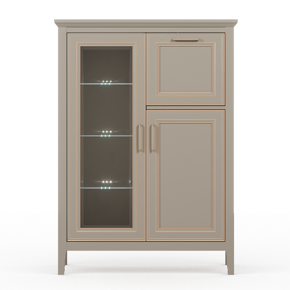 Витрина с подсветкой БРВ Классик (Classic), 95x40x133 см, цвет: глиняный серый (KOM1W1D1B)KOM1W1D1B