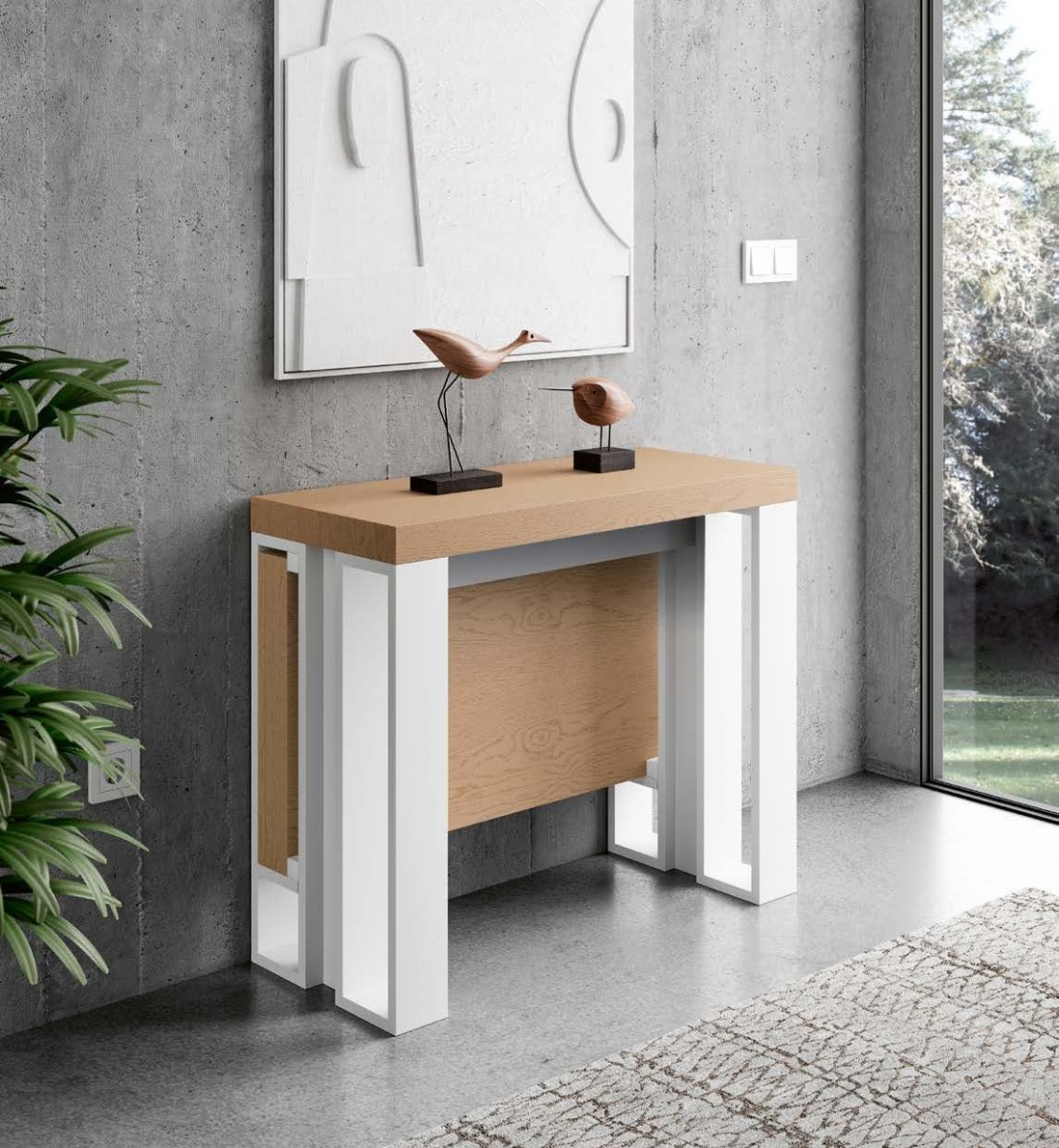 Консоль-стол Disemobel Kendra, трансформер, цвет Roble Seda/Blanco Mate, размер 90x40 (240)x75 см (4064)4064