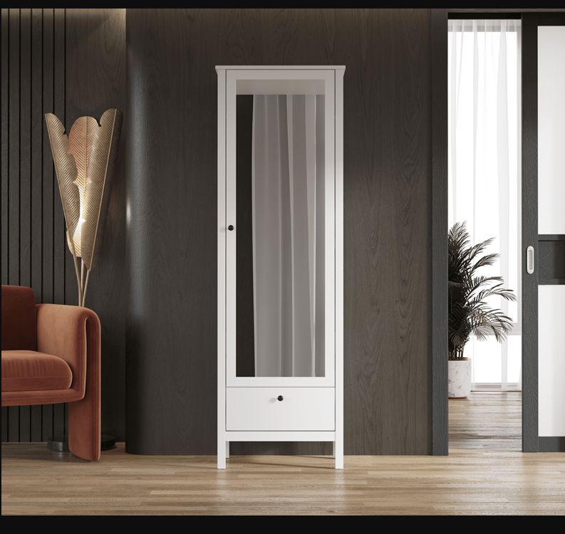 Шкаф БРВ Ева (Ewa) однодверный с зеркалом, цвет белый, 62х39х193 см (SZF1W1S/60)SZF1W1S/60