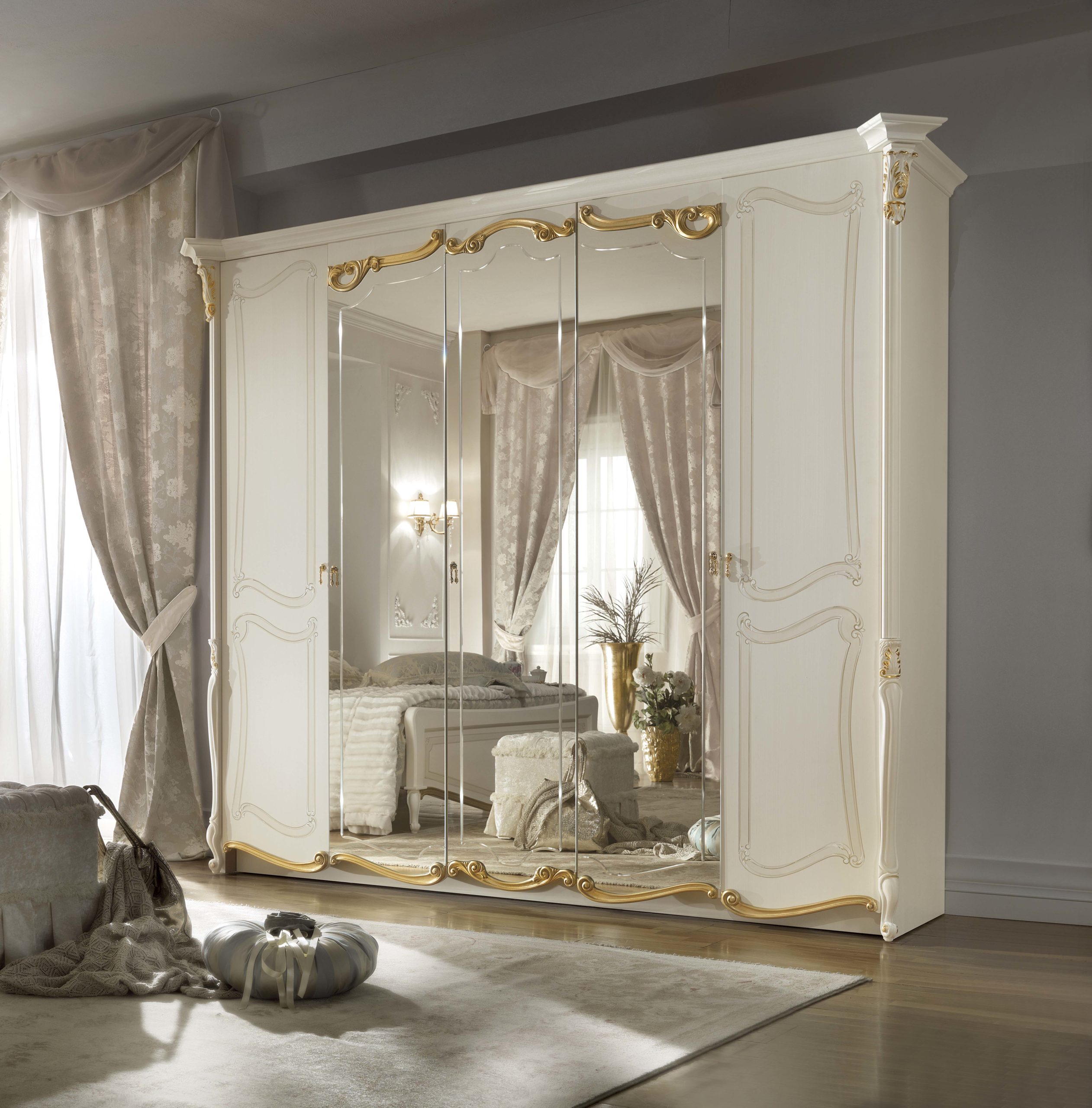 Шкаф платяной Casa+39 La Fenice laccato, 5-х дверный, с зеркалами, цвет: белый, 276x75x229 см (1314)1314