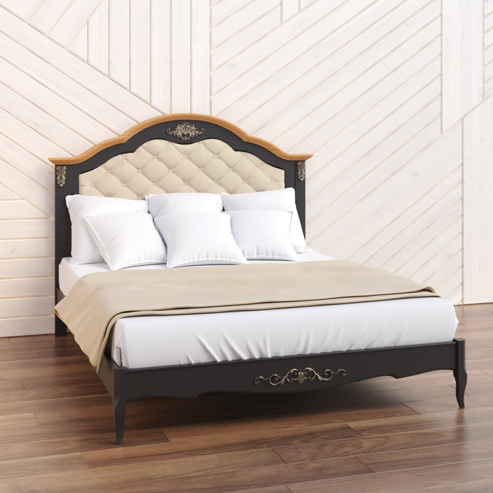 Кровать Aletan Provence Wood, двуспальная, 180x200 см, цвет: черный-дерево (W218BL)W218BL Кровать Aletan Provence Wood, двуспальная, 180x200 см, цвет: черный-дерево (W218BL)W218BL