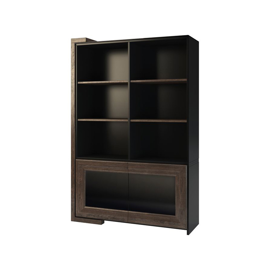 Книжный шкаф Mebin Corino, 2DS, левый, цвет: дуб натуральный+черный/орех+черный, размер 128х42х193 Witryna otwarta 2DS lewa