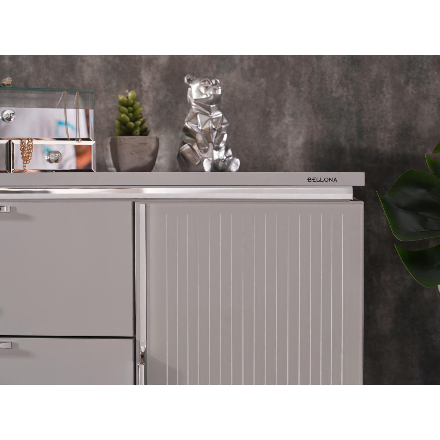 Стол туалетный Bellona Loretto, с комодом и зеркальной панелью, цвет: серый, размер 119x46x170 см (LORET-35)LORET-35 Стол туалетный Bellona Loretto, с комодом и зеркальной панелью, цвет: серый, размер 119x46x170 см (LORET-35)LORET-35