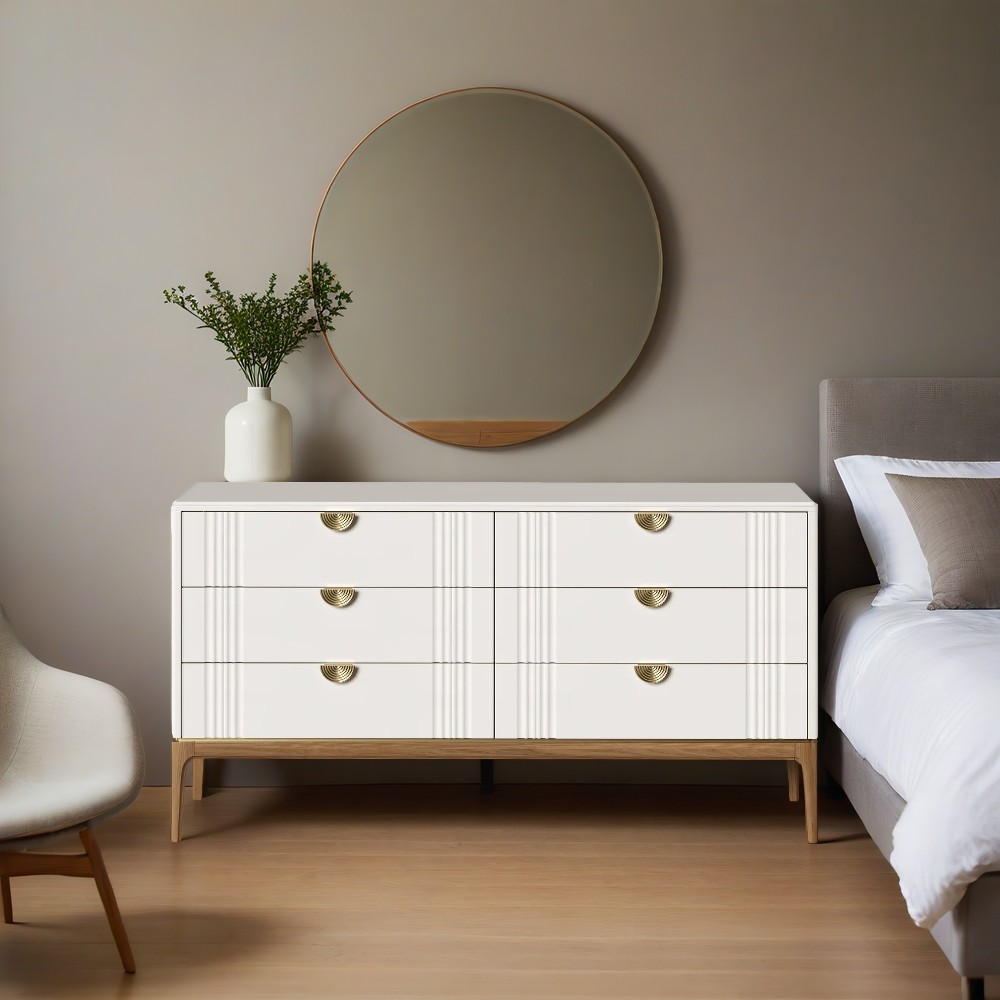 Комод Bari White, широкий, 6 ящиков, 138x48x90 см, цвет: белый (BR406W)BR406W Комод Bari White, широкий, 6 ящиков, 138x48x90 см, цвет: белый (BR406W)BR406W