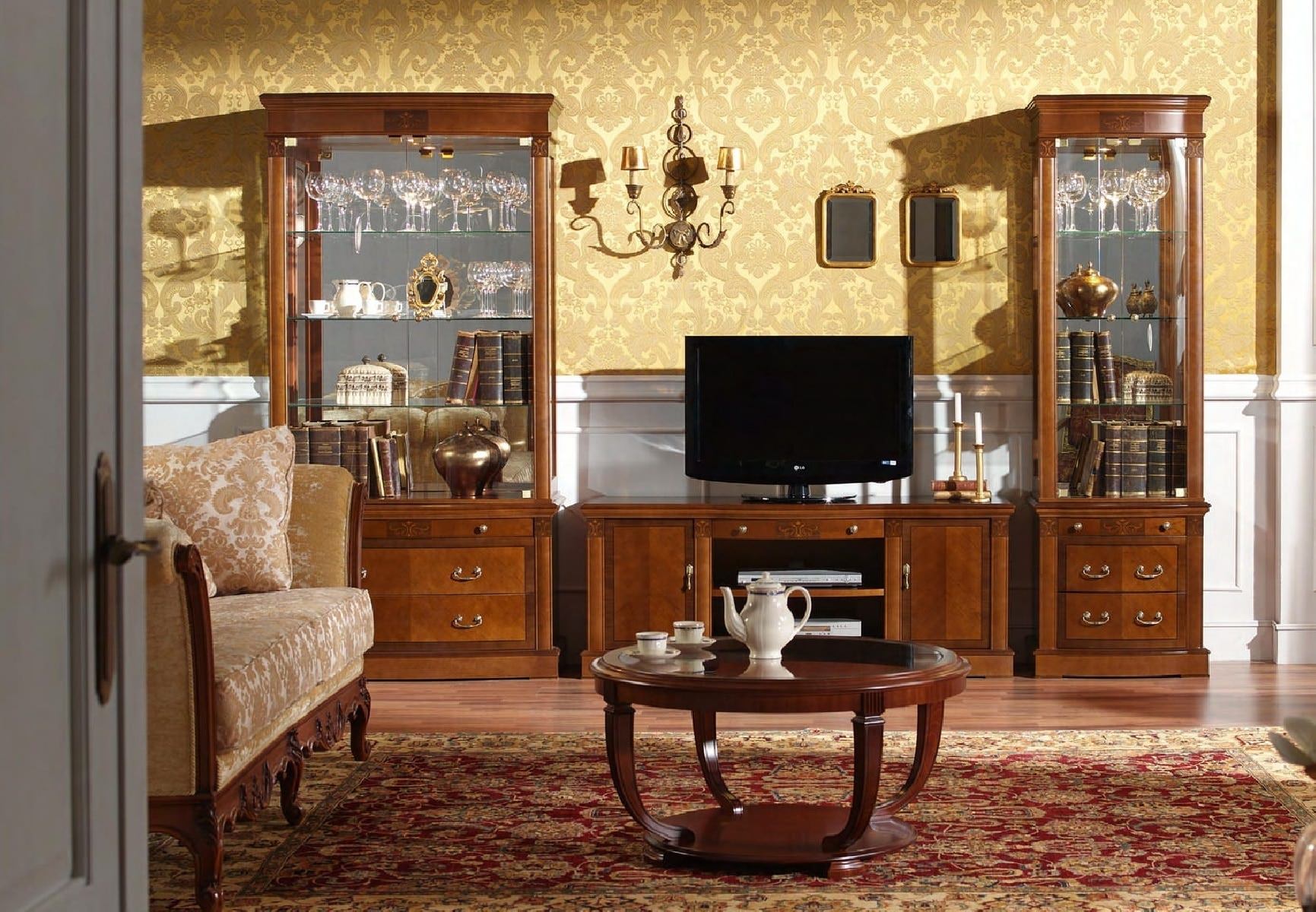 Витрина Panamar Classico на тумбе, цвет: орех/черешня/белый, 62x44x201 см (807.001.P+837.000.P)807.001.P+837.000.P Витрина Panamar Classico на тумбе, цвет: орех/черешня/белый, 62x44x201 см (807.001.P+837.000.P)807.001.P+837.000.P