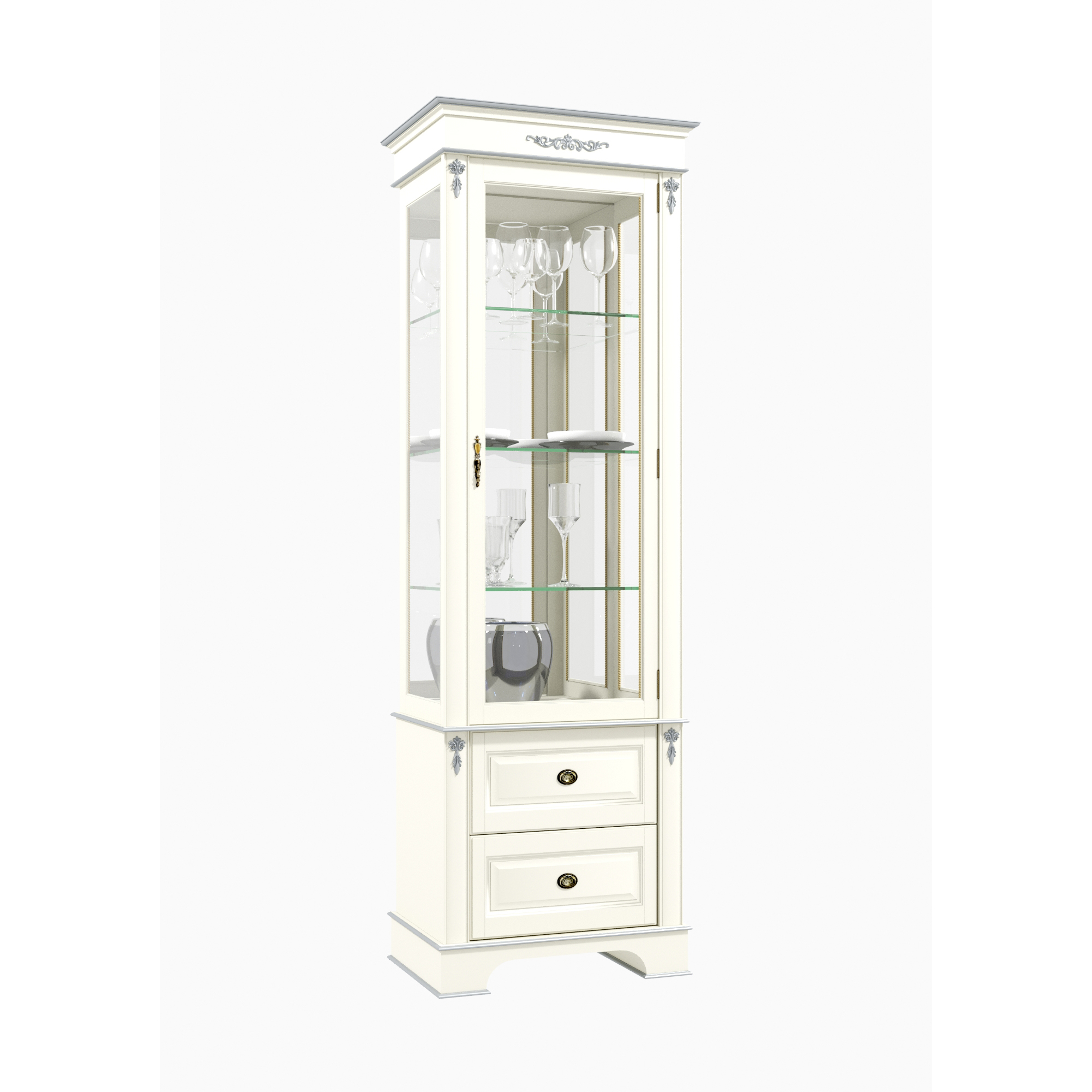 Витрина Atrium, размер 66х42х208 см, цвет: слоновая кость с серебром (М1302.01)М1302.01