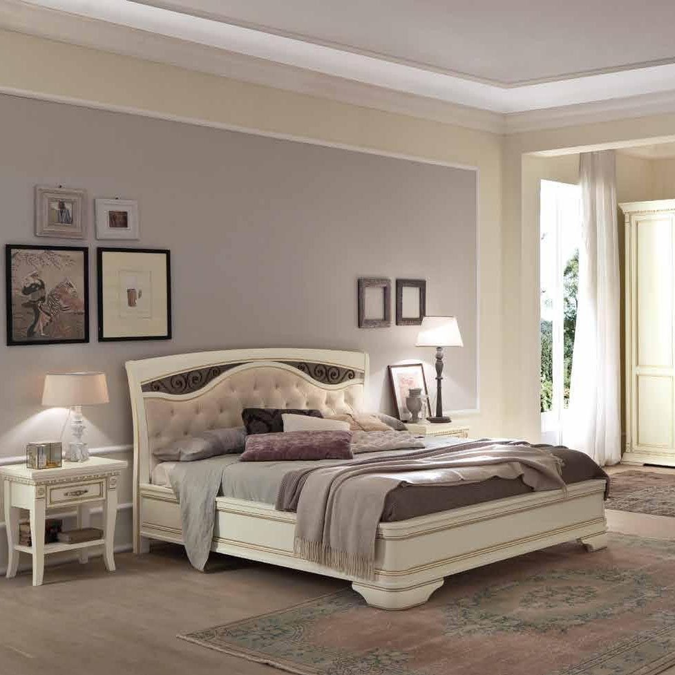 Кровать Prama Palazzo Ducale laccato, двуспальная, с мягким изголовьем, с ковкой, без изножья, цвет: белый с золотом, 160x200 см (71BO74LT)71BO74LT