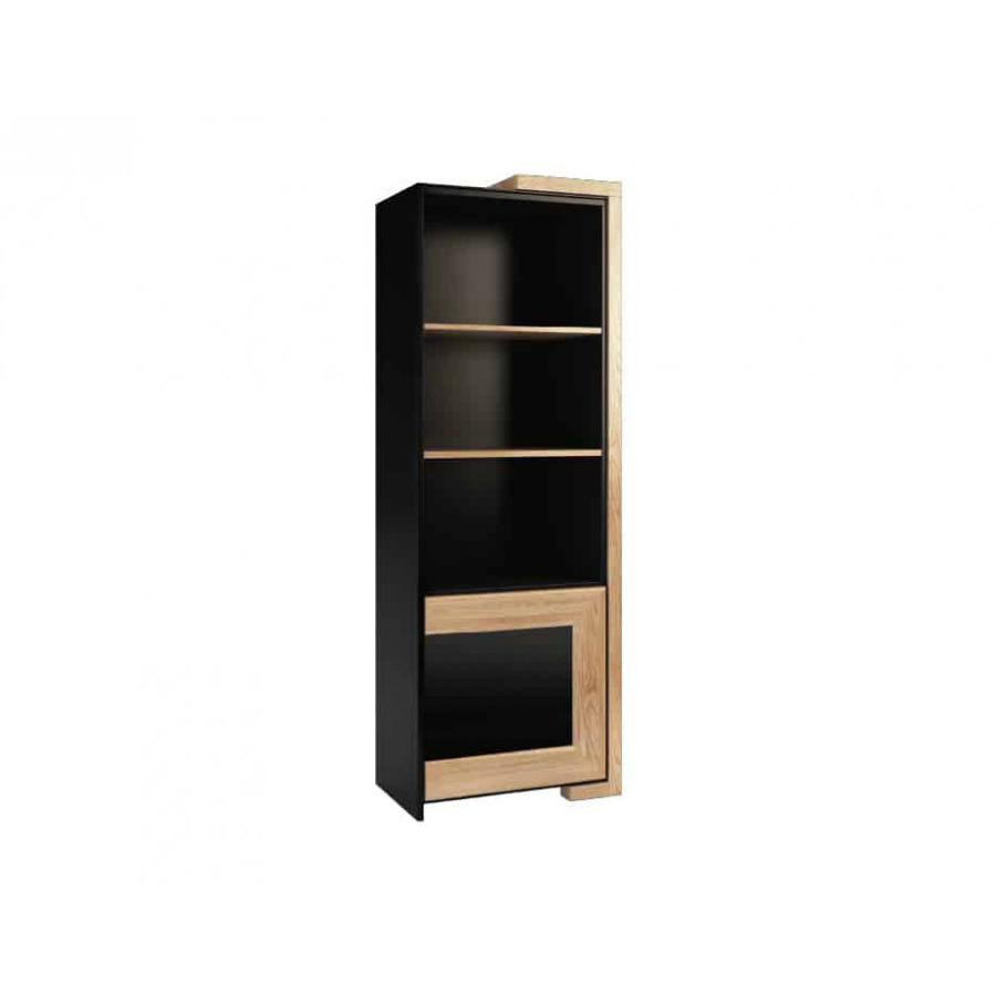 Книжный шкаф Mebin Corino, 1DS, левый, цвет: дуб натуральный+черный/орех+черный, размер 68х42х193 Witryna otwarta 1DS lewa