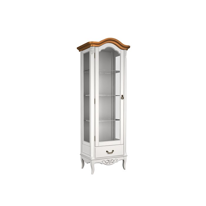 Витрина Aletan Provence Wood, однодверная, со стеклянной дверью, левая, цвет: слоновая кость - дерево 70х44х204 см (W602)W602