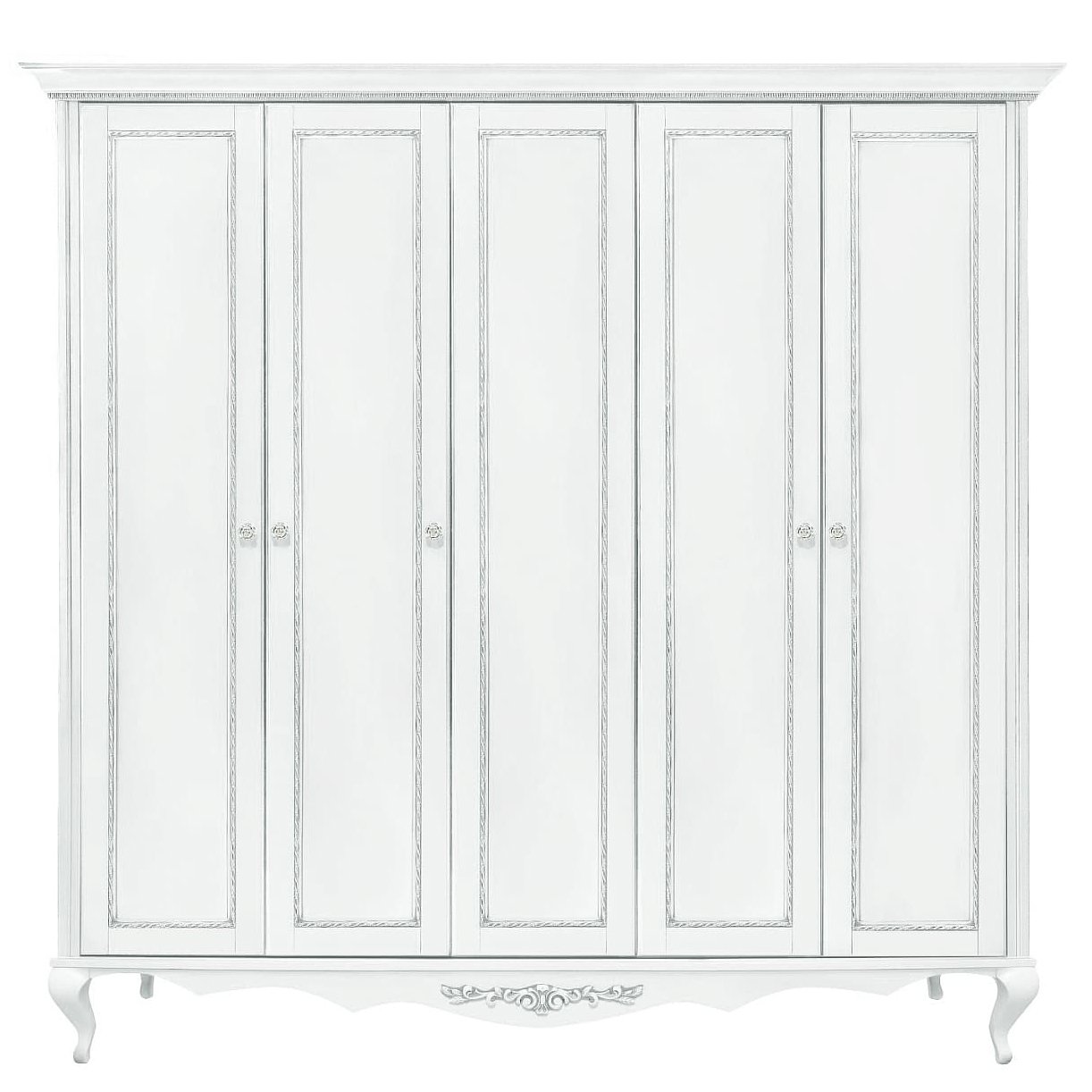 Шкаф платяной Timber Неаполь, 5-ти дверный 249x65x227 см, цвет: белый с серебром (Т-525Д/BA)Т-525Д