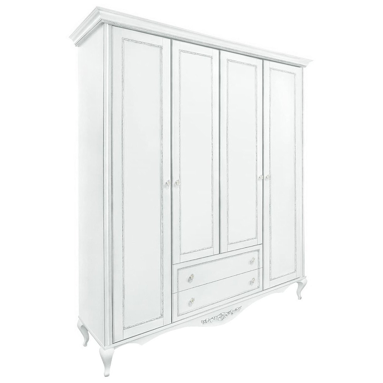 Шкаф платяной Timber Неаполь, 4-х дверный 204x65x227 см цвет: белый с серебром (T-524Д)T-524Д