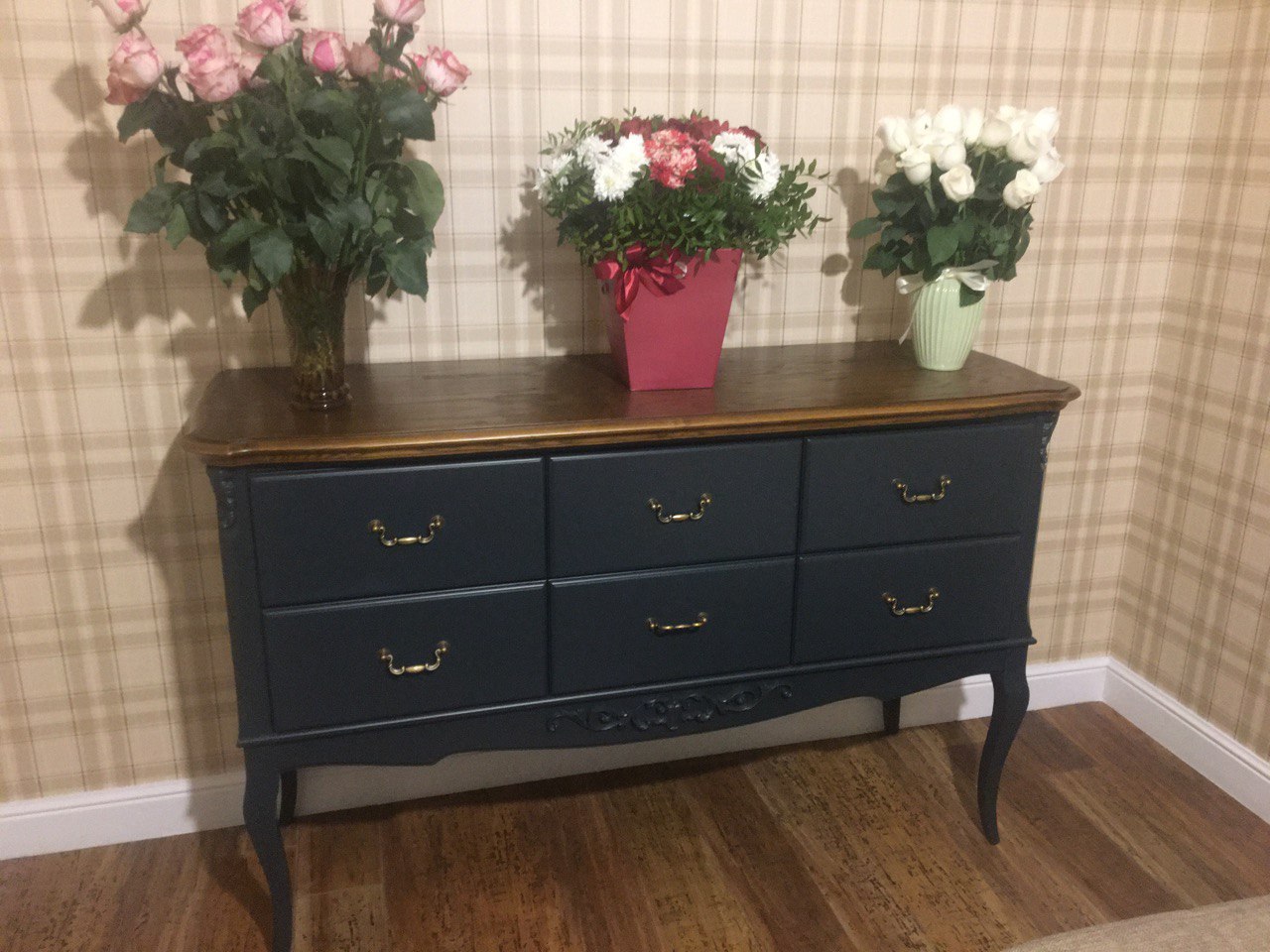 Консоль Aletan Provence Wood, 6 ящиков, цвет: черный-дерево 156х52х96,5 см (W906BL)W906BL Консоль Aletan Provence Wood, 6 ящиков, цвет: черный-дерево 156х52х96,5 см (W906BL)W906BL