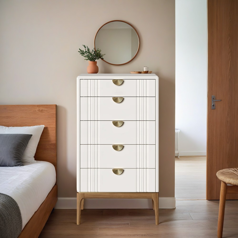 Комод Bari White, высокий, 5 ящиков, 65x45x118 см, цвет: белый (BR315W)BR315W Комод Bari White, высокий, 5 ящиков, 65x45x118 см, цвет: белый (BR315W)BR315W