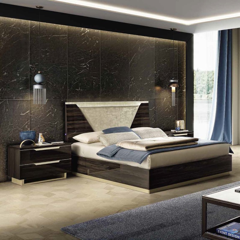 Кровать Camelgroup Smart Noce Patrizio, двуспальная, с панелью из ткани Alikante 474 col.20, цвет: грецкий орех, 180x200 см (162LET.03NP+162LET.11TS)162LET.03NP+162LET.11TS