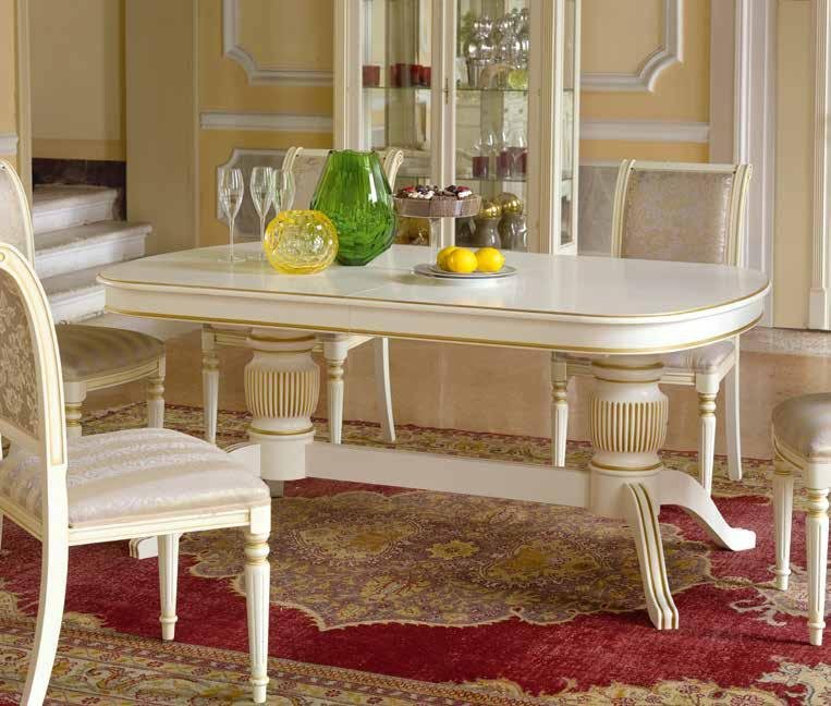 Стол обеденный Claudio Saoncella Puccini, овальный раздвижной 170(250)x110x76 см, цвет: белый с золотом (42317-PL70)42317-PL70