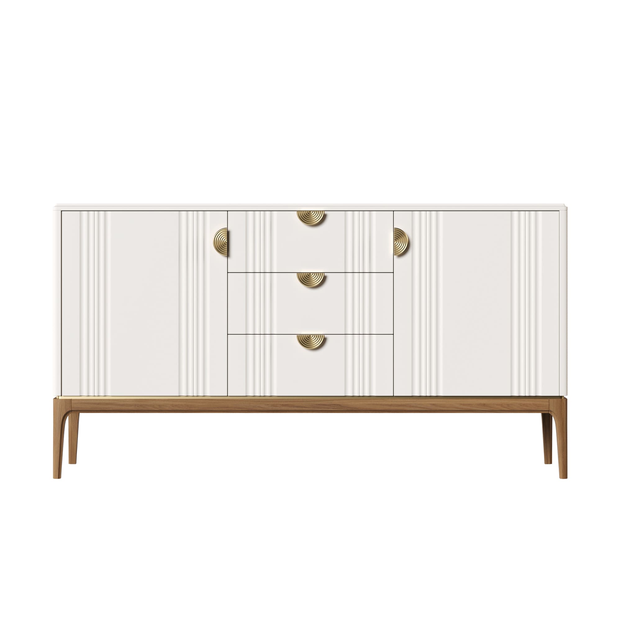 Комод Bari White, широкий, 3 ящика+двери, 160x50x95 см, цвет: белый (BR403W)BR403W Комод Bari White, широкий, 3 ящика+двери, 160x50x95 см, цвет: белый (BR403W)BR403W