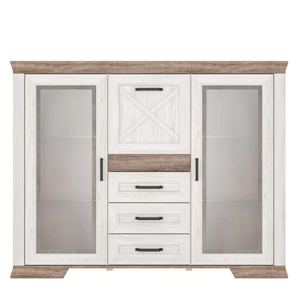 Тумба-витрина БРВ Марсель (Marselle), цвет ясень снежный/дуб сонома темный, 167х46х131 см (KOM2W3S1K)KOM2W3S1K