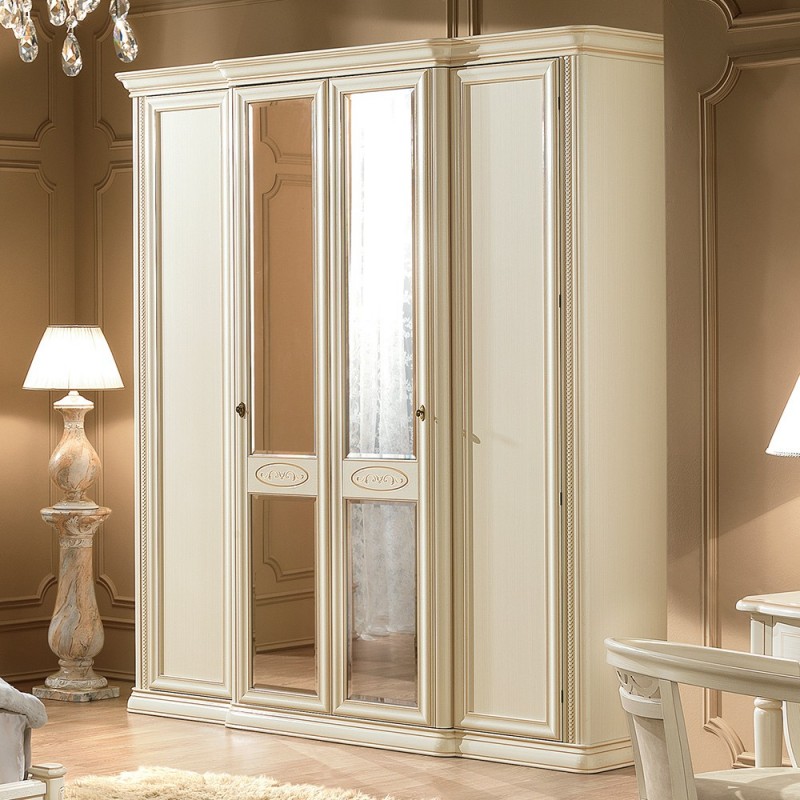 Шкаф платяной Siena Avorio, 4-х дверный, с зеркалами, цвет: слоновая кость, 210x70x240 см (112AR4.02AV)112AR4.02AV