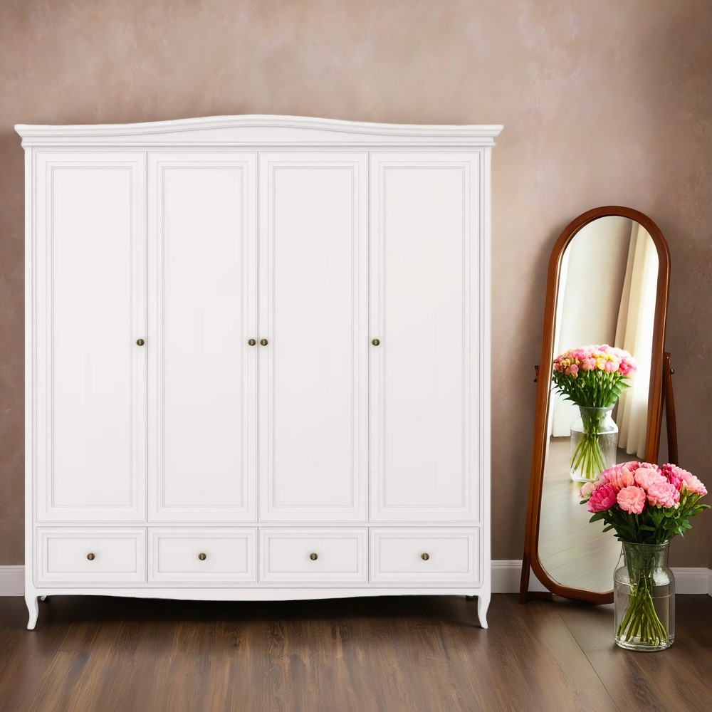 Шкаф 4-х дверный Aletan Majessa, 197х58х211 см, цвет: белый (M804W)M804W Шкаф 4-х дверный Aletan Majessa, 197х58х211 см, цвет: белый (M804W)M804W