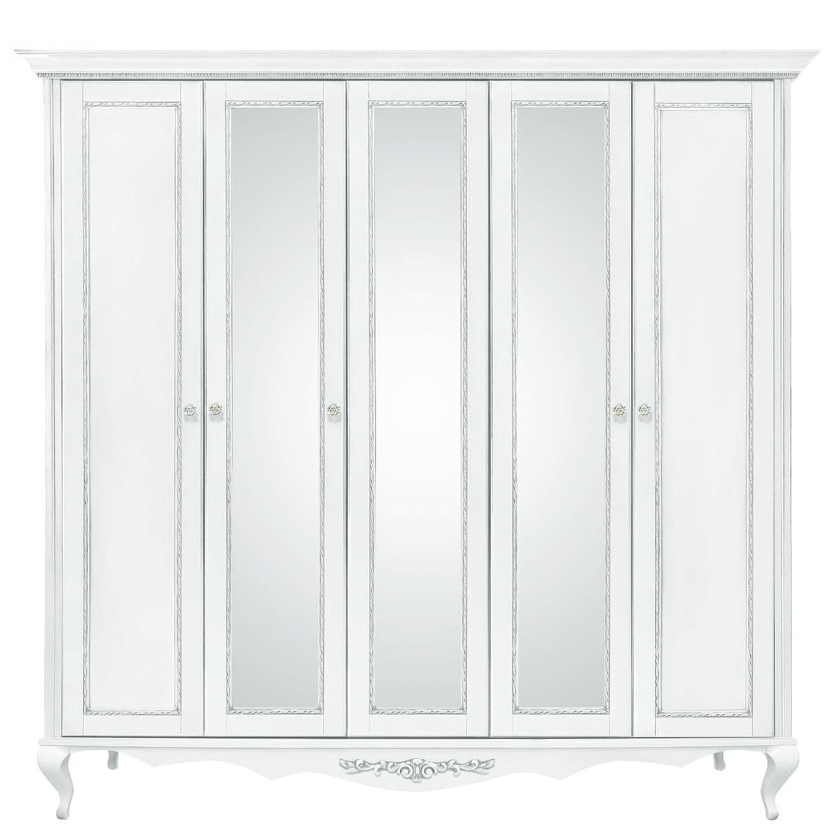 Шкаф платяной Timber Неаполь, 5-ти дверный с зеркалами 249x65x227 см, цвет: белый с серебром (Т-525/BA)Т-525