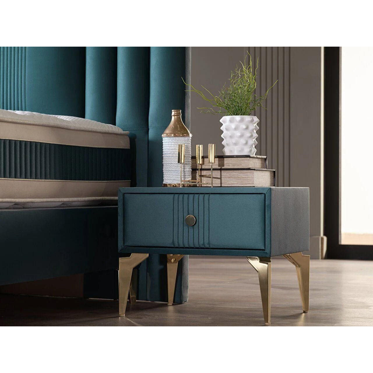 Тумба прикроватная APHome Veyron ткань, размер 64x46x55 см, цвет: зеленый (0071681609)0071681609