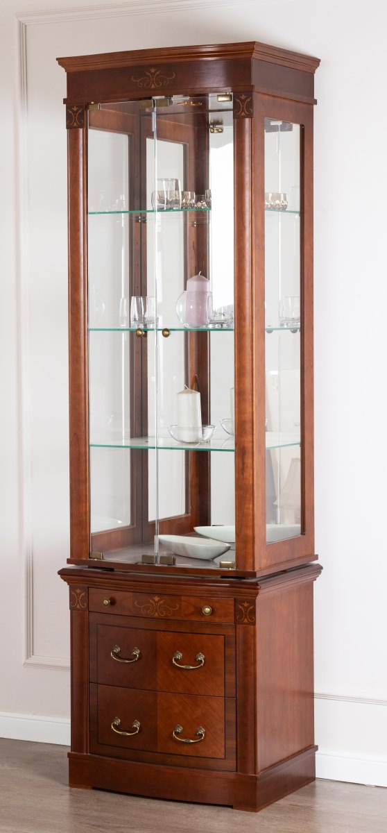 Витрина Panamar Classico на тумбе, цвет: орех/черешня/белый, 62x44x201 см (807.001.P+837.000.P)807.001.P+837.000.P Витрина Panamar Classico на тумбе, цвет: орех/черешня/белый, 62x44x201 см (807.001.P+837.000.P)807.001.P+837.000.P